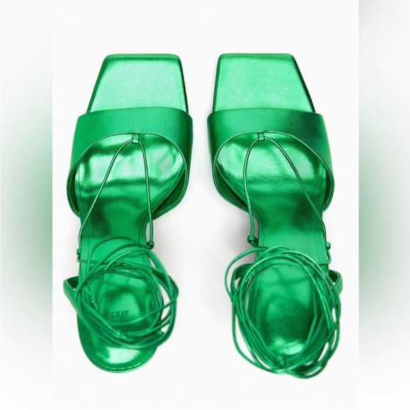 ZARA METALLIC LACE UP 100% LEATHER SANDALS - Picture 7 of 11